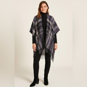 💜 Banana Republic Karen Plaid Shawl Wrap – Purple Gray Black – One Size NWT